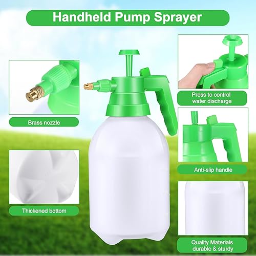 Miniatura 5 de Nuogo 3 pulverizadores de bomba de mano de 0.5 galones, rociador manual de jardín de 2 litros, botella rociadora de presión con boquilla de latón
