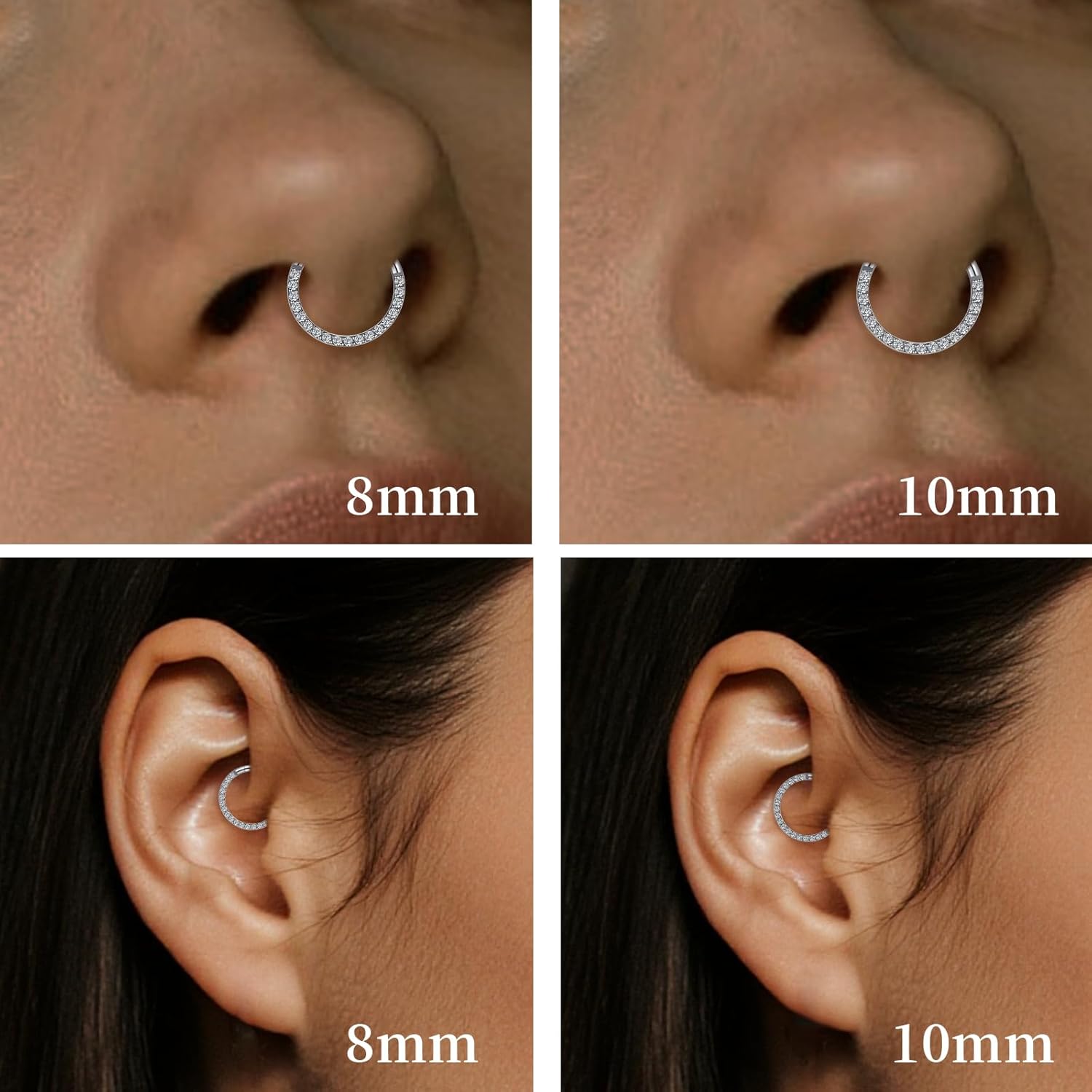 limerencia Titanium Nose Ring Hoop - 16G Hypoallergenic CZ Gems Helix Cartilage Earring for Women Men, Hinged Segment Septum Lip Rings Conch Rook Tragus Daith Earrings, Piercing Jewelry - Image 4