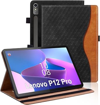 Case for Lenovo Idea Tab Pro 12.7" 2025 Retro Folio Cover for Lenovo P12 Pro 12.7 inch with Hand Strap,Multi-Angle Stand Cover PU Leather with Card Pocket,Black