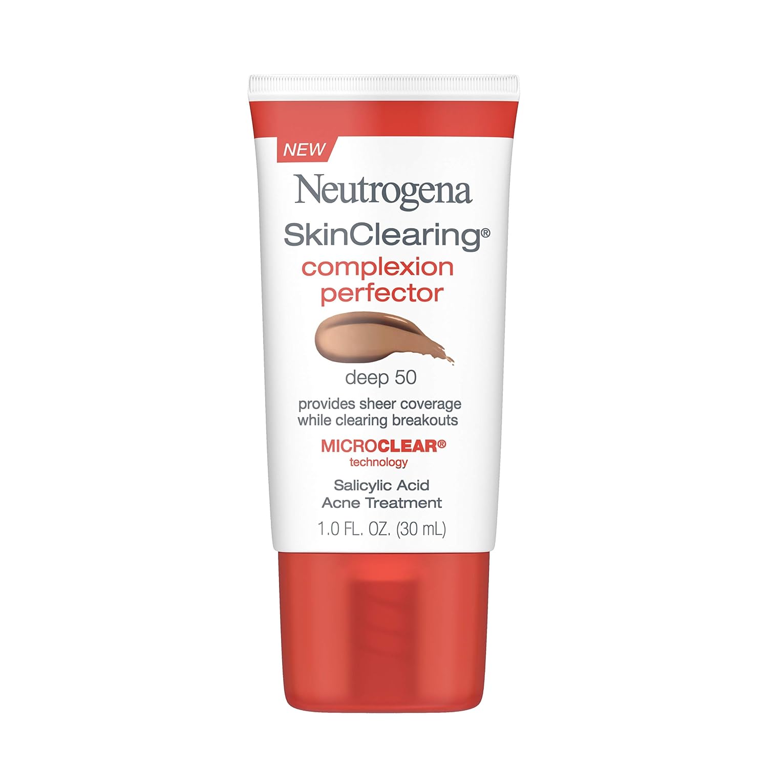 Neutrogena SkinClearing Complexion Perfector Sheer Tinted Facial Moisturizer with Salicylic Acid Acne Medicine, Non-Comedogenic, Skin-Tone Evening and Pore Minimizing, Deep, 1 fl. oz