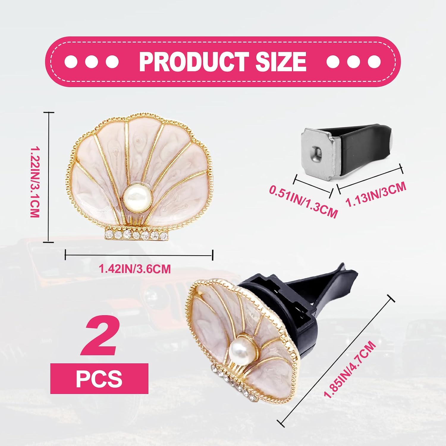 2Pcs Pearl Scallop Car Vent Clips, Coastal Beach Themed Air Freshener Decor for Women Mom, Elegant Seashell Car Accessories - Beige