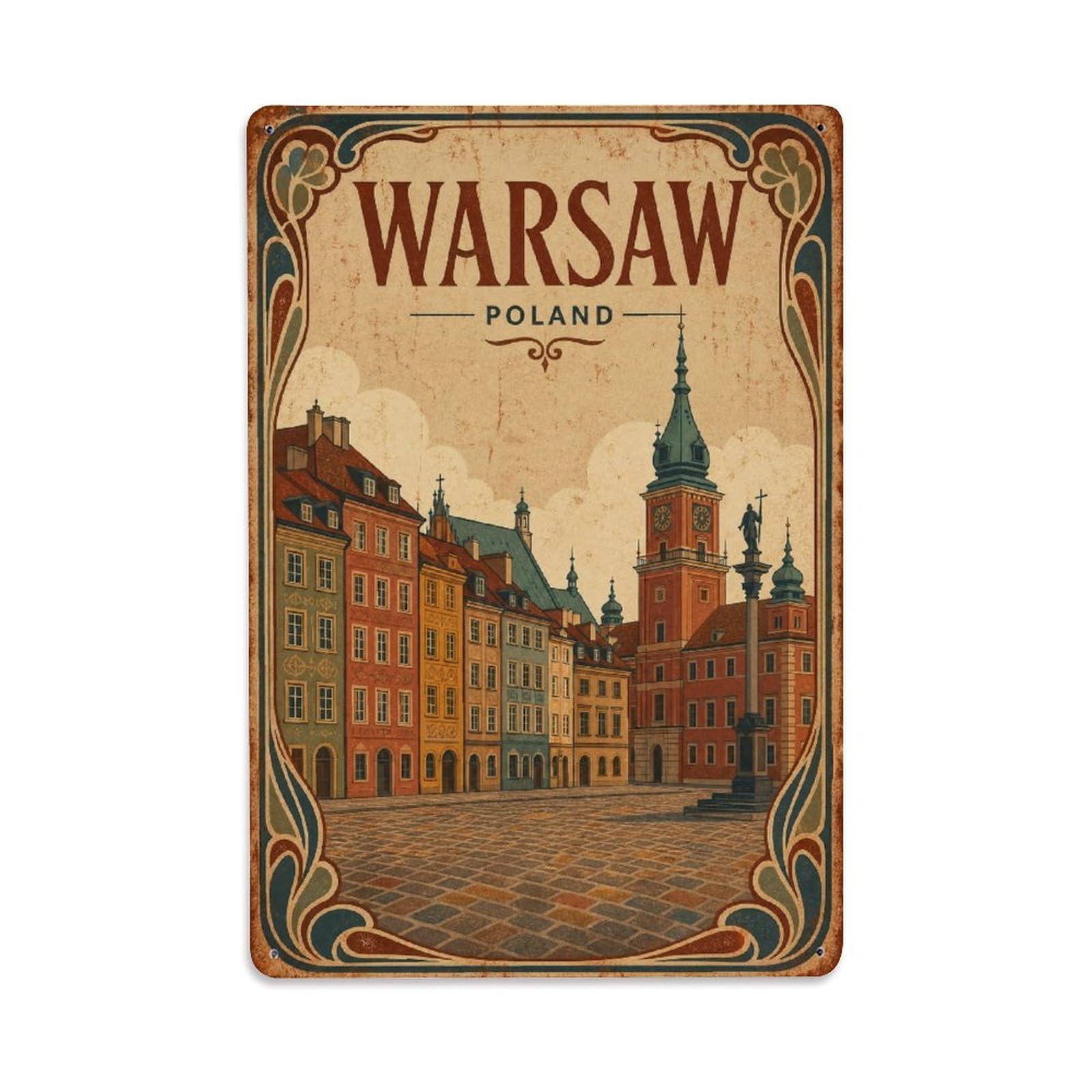 Vintage Travel Poland Warsaw Metal Tin Sign