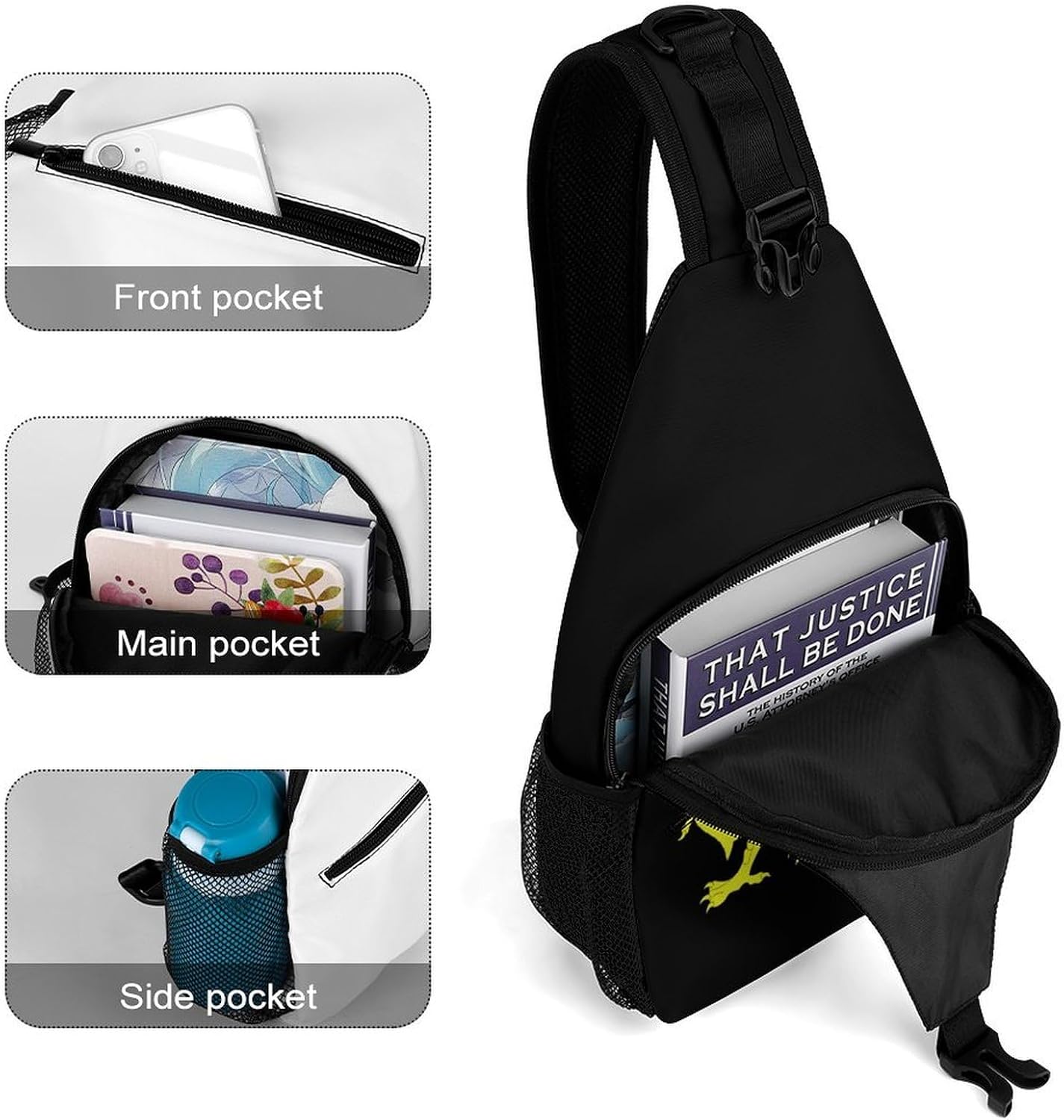 Gold Welsh Dragon Flag Men Crossbody Sling Backpack Chest Bag | Travel Fanny Pack,Hiking Daypack,Print Shoulder Bags