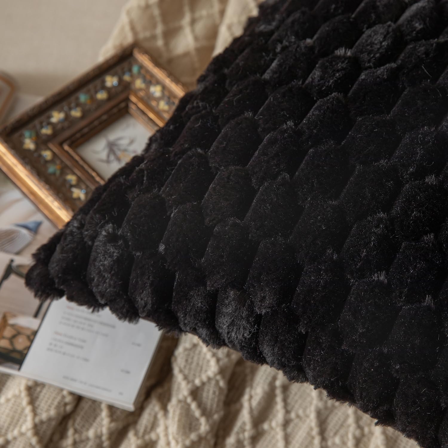 Mandioo Pack of 2 Black Super Soft Plush Decorative Cushion Covers 26x26 inch 65x65 cm Wool Velvet Throw Pillow Covers cases Faux Fur fluffy Couch Sofa Bed Livingroom - Image 4