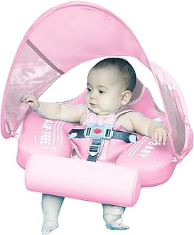 Mambobaby Float with Canopy Size Improved Non Inflatable Infant Baby Pool Float Smart Mambo Float Swim Trainer Add Tail Baby Swim Float Mambo Baby Float Solid Air Free Water Waist Swimming Ring