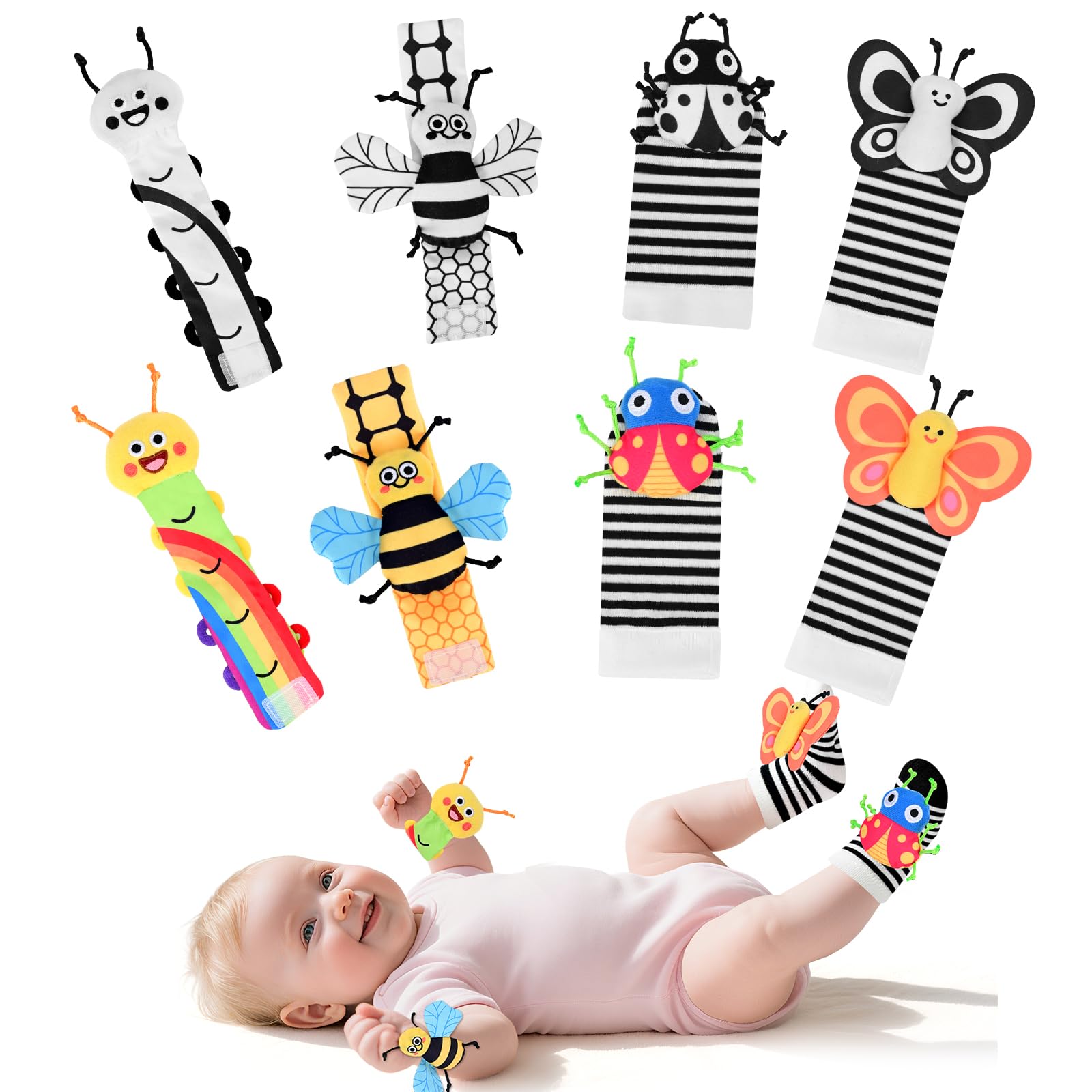 Baby Wrist Rattle & Foot Finder Set for 0-12 Months Newborn