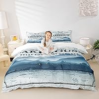 Vista 26 de Juego de funda de edredón rústica de madera con estampado de cabaña de lago tamaño Queen para niños, niñas, niños, adolescentes, decoración