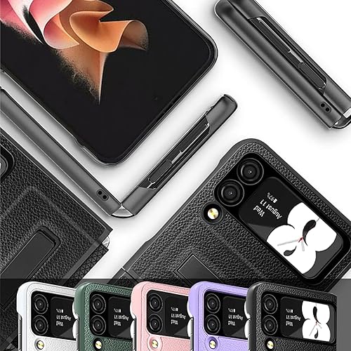 Miniatura 6 de Miimall Funda compatible con Samsung Galaxy Z Flip 3, protector de pantalla de cámara + protección de bisagra + funda delgada de cuero de lujo con