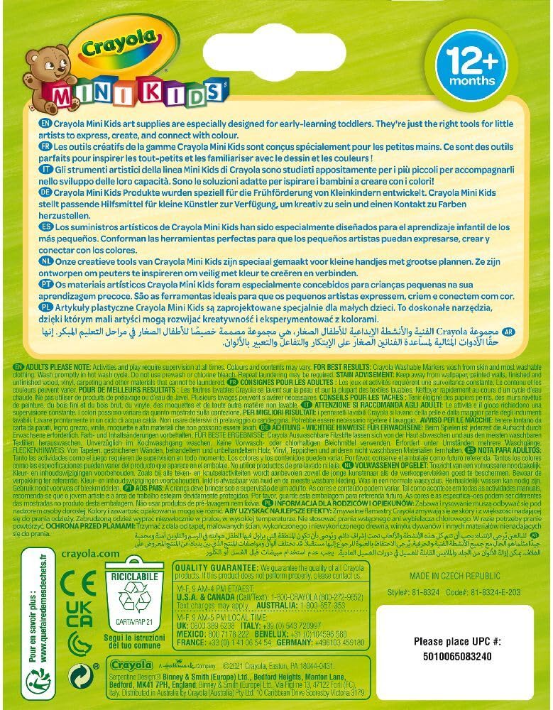 CRAYOLA Mini Kids - Set de 8 Rotuladores Lavables, Segura Punta Redondeada, Ideal para la Primera Infancia - Edad Recomendada: 12 Meses, 8324