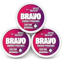Bravo Energy Pouches, Berry Bomb, 50mg Caffeine, 3 Cans