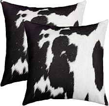 Loussiesd Cow Print Cushion Covers Set of 2 Soft Cowhide Black White Farmhouse Animal Print Abstract Art Room Decor 16x16 Inch