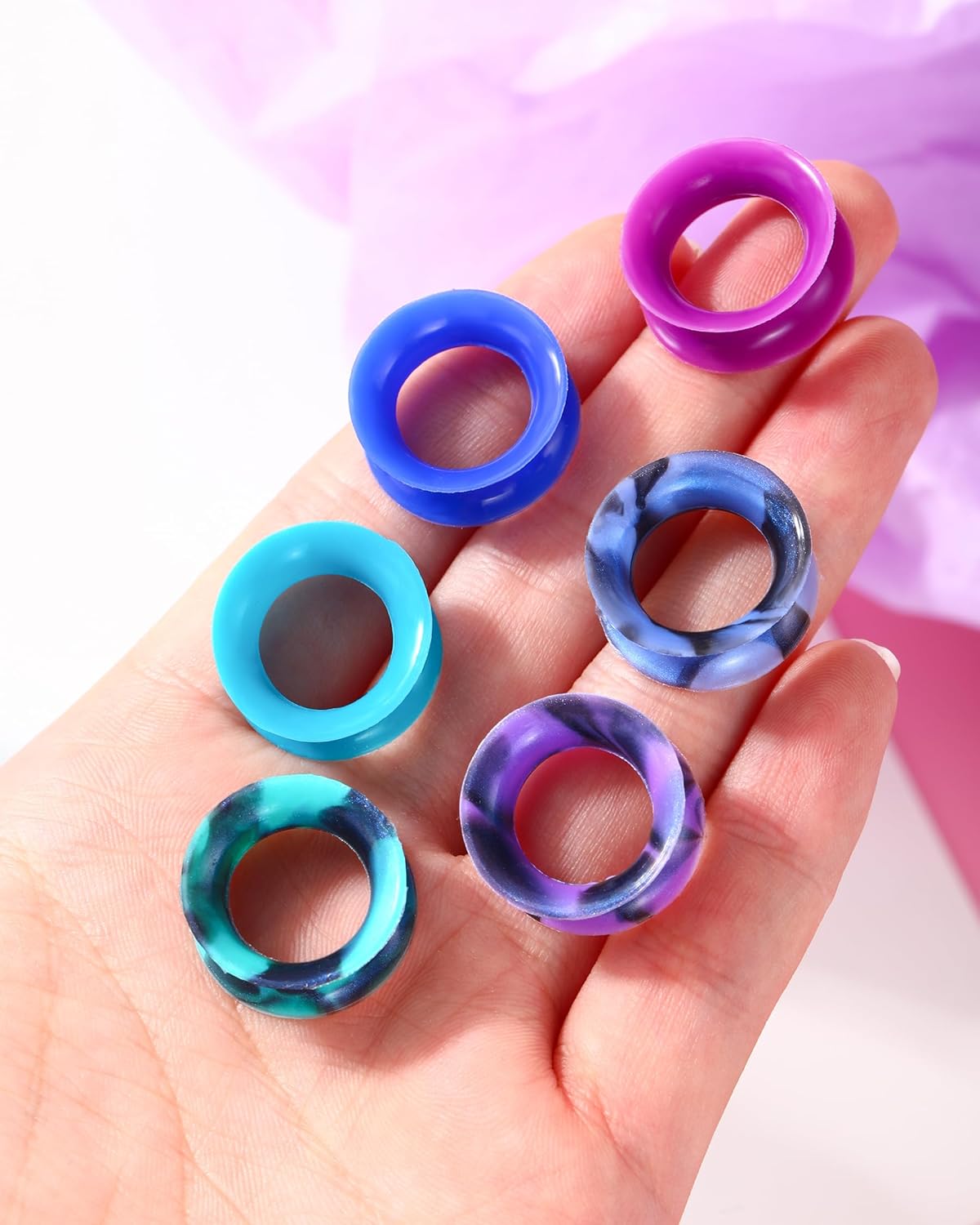 Jewseen 2g-5/8’’ Double Flared Silicone Tunnels 12Pcs Silicone Ear Gauges Flexible Ear Tunnels Plugs Stretchers Expander Ear Piercing Jewelry for Women Men - Image 8