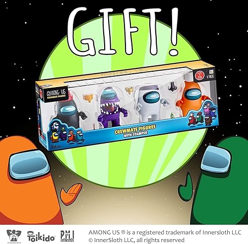 Miniatura 6 de Cuatro figuras de tripulación de Among Us con sellos  Juguetes de 4.5 pulgadas de alto Among Us + 10 sombreros y accesorios  Recuerdos de fiesta de
