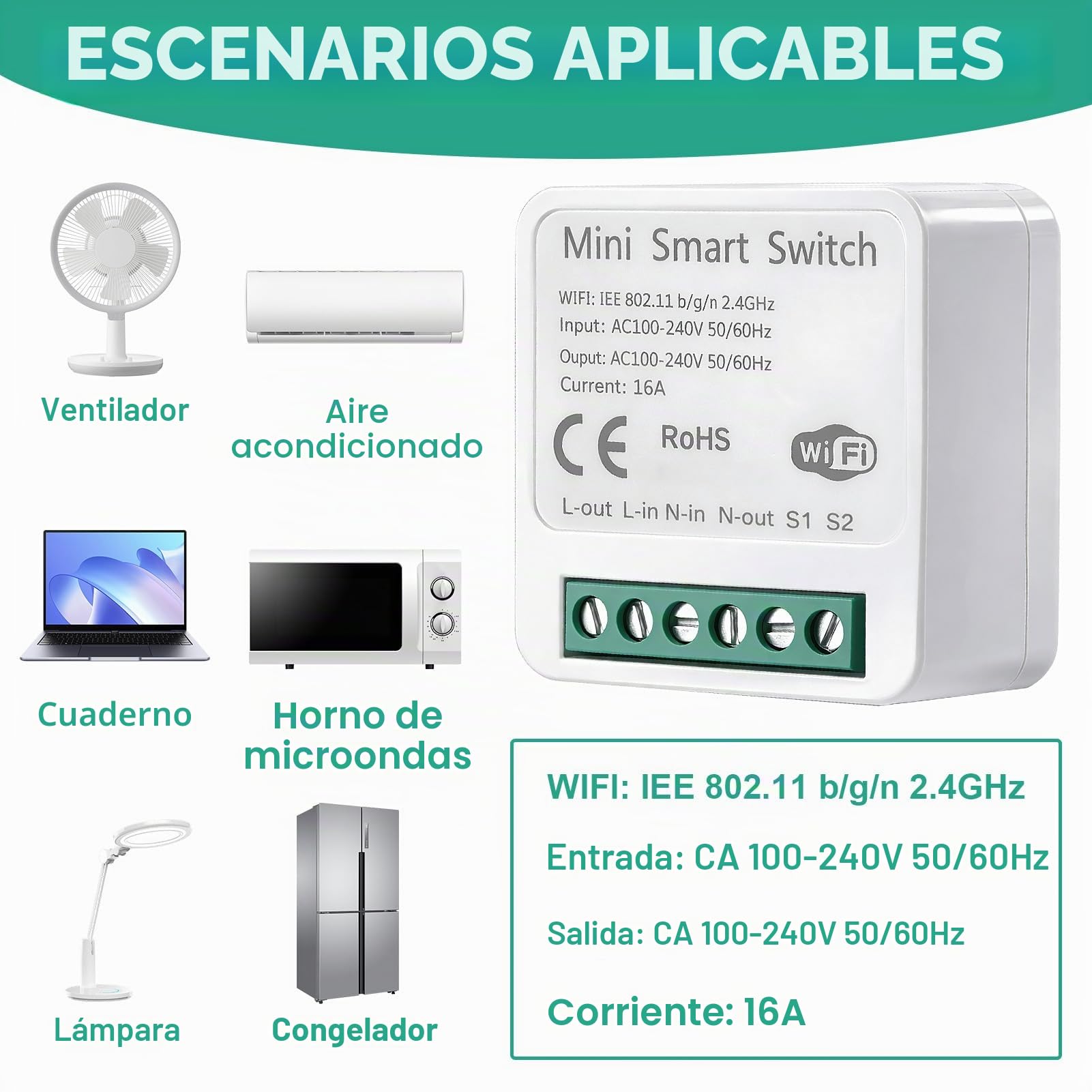 2pcs Interruptor Inteligente WiFi, Smart Switch WIFI Compatible con Alexa Tuya y Smart Life, Mini Interruptor WiFi DIY, Interruptore Inteligente 2.4GHz, Requiere Cable Neutro