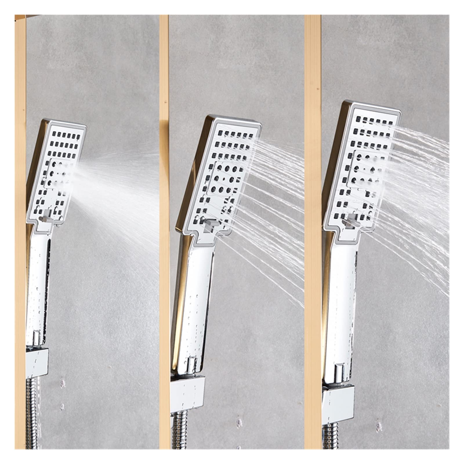 Paneles de Ducha, Panel de ducha dorado, luz LED for baño, columna, torre, pantalla Digital, mezcladores lluvia y cascada, chorros masaje giratorios