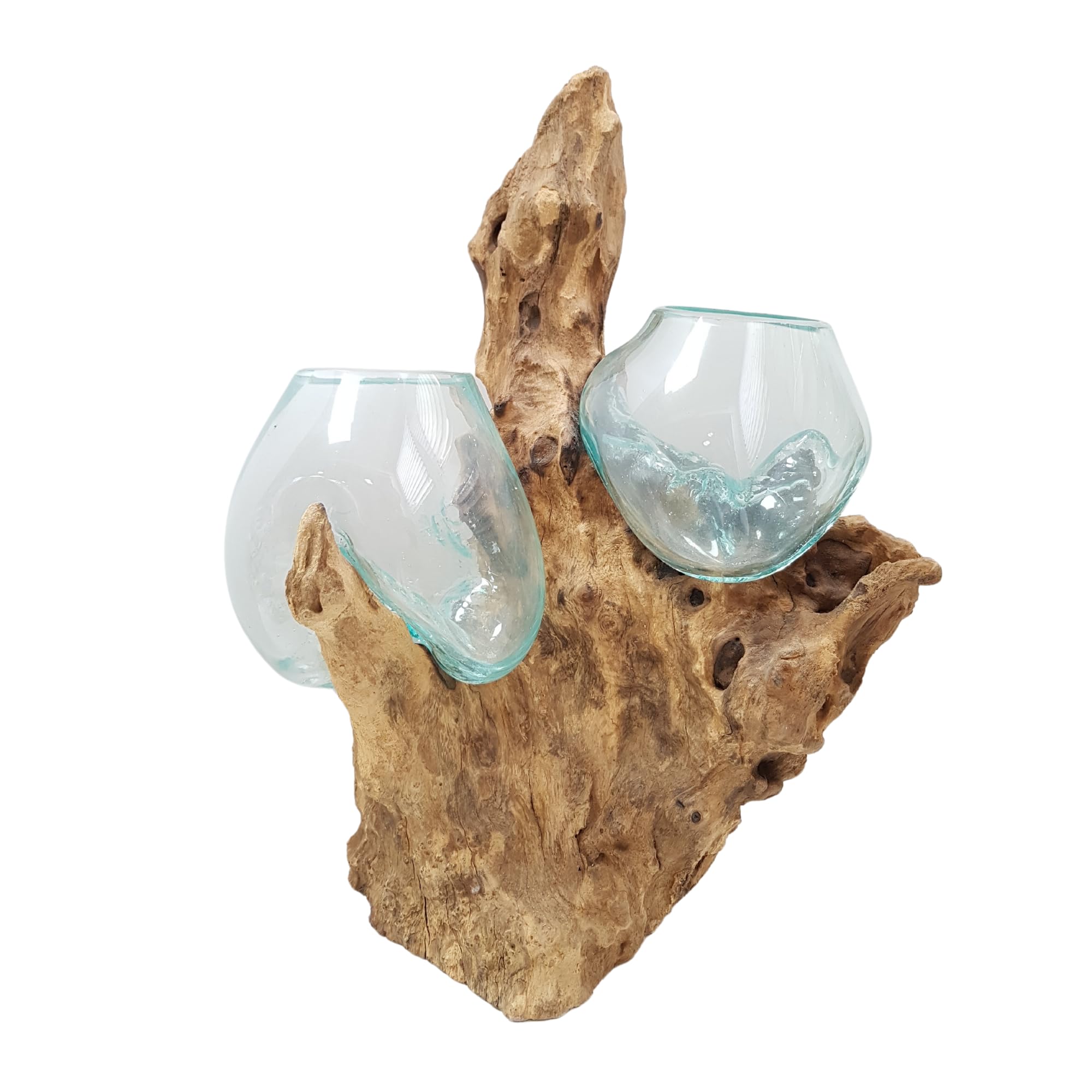 Cuencos de vidrio soplado artesanal y raíz de madera SunzenStore único