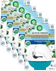 Air Wick Lot de 5 Diffuseurs Continus Active Fresh Coton - Flacon de 75 ...