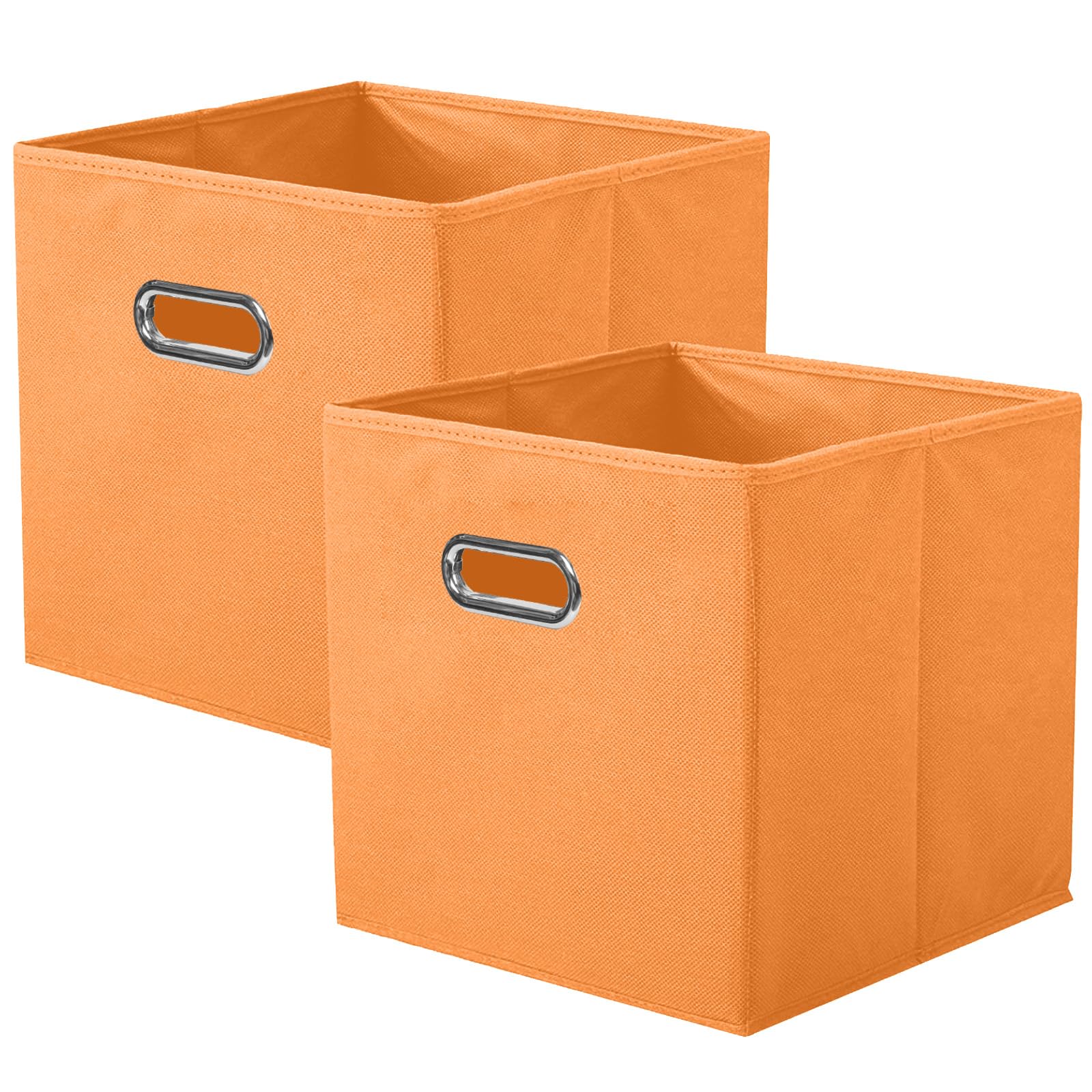 powerking Fabric Storage Box Bins, 2 Pack Foldable Cloth Storage Cube Organizer Drawer with Metal Handle For Closet And Toys Storage,Orange