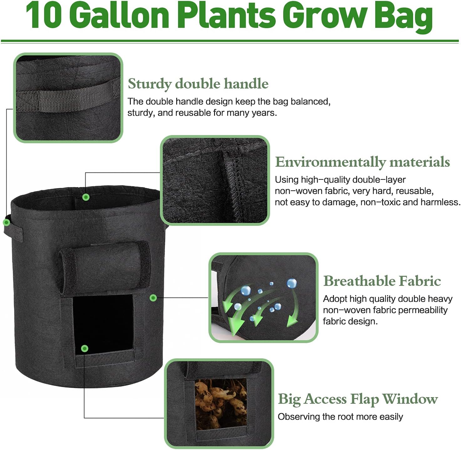 Dchant&Wiiiisen Potato Grow Bags 4Packs 10 Gallon Plant Grow Bags with Window Flap Breathable Planting and Two Handles Thickened Non-Woven Fabric Gardening Plant Containers for Vegetables & Flowers : Patio, Lawn & Garden