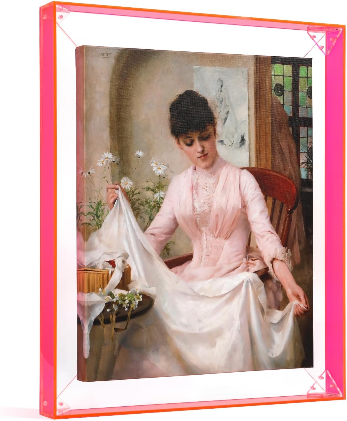 Canvas Floater Frame for 18x24 Oil Paintings, DIY Neon Acrylic Canvas Floating Frame for Pop Art Prints Artwork Dining Room Wall Decor, Housewarming Mother’s Day Wedding Gift (Pink) 18x24" Pink