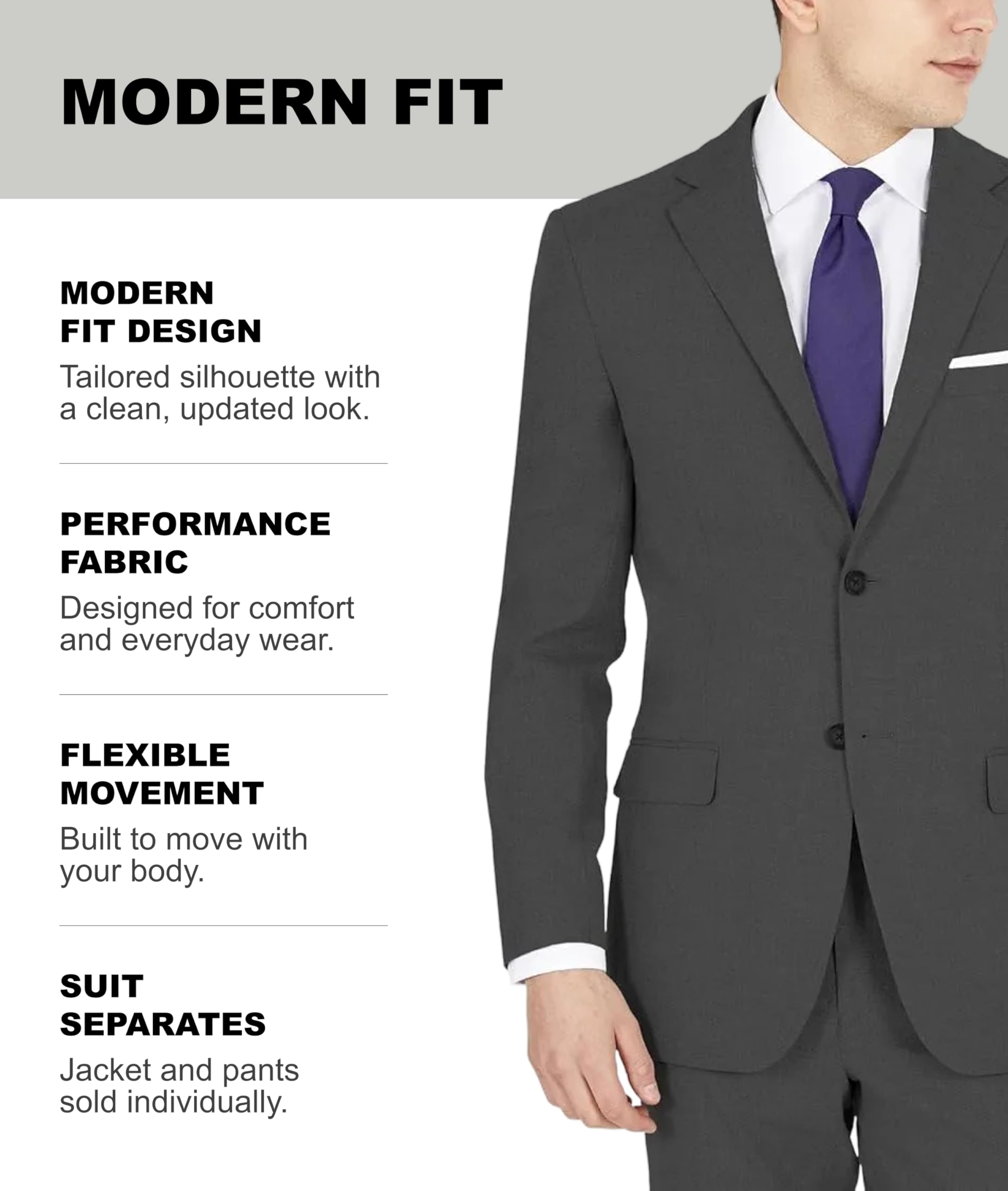 DKNY Ajuste Moderno, Traje de Alto Rendimiento por Separado Chaqueta de Traje de Negocios Hombre (Pack de 1)