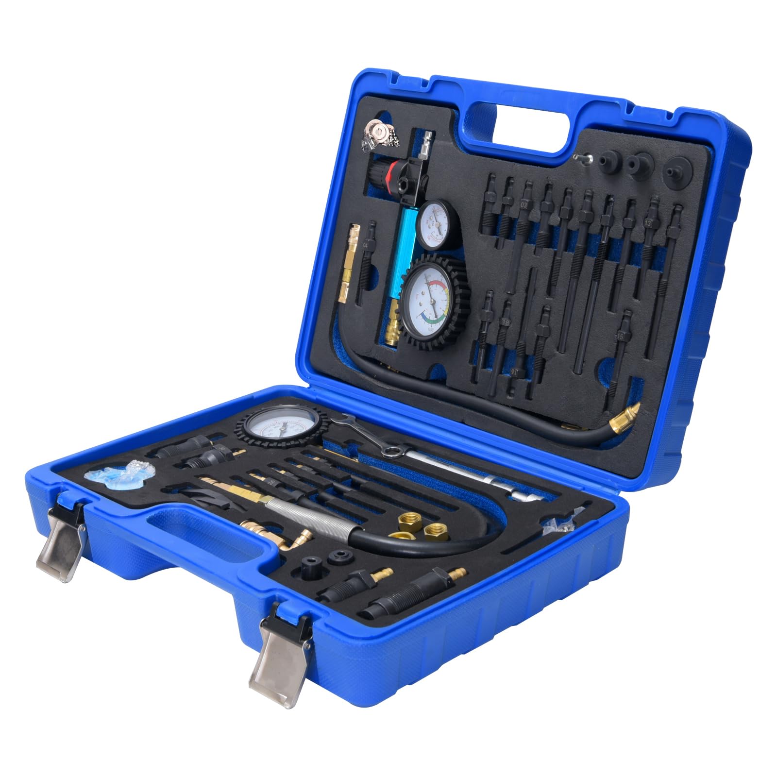 ZKTOOL 46PCS Compressietester, voor Benzine- en Dieselmotoren, Drukverliestester, Cilinderdruktester, Geschikt voor HDI, TDCi, Pompstofmotoren, Vrachtwagens en Motorfietsen