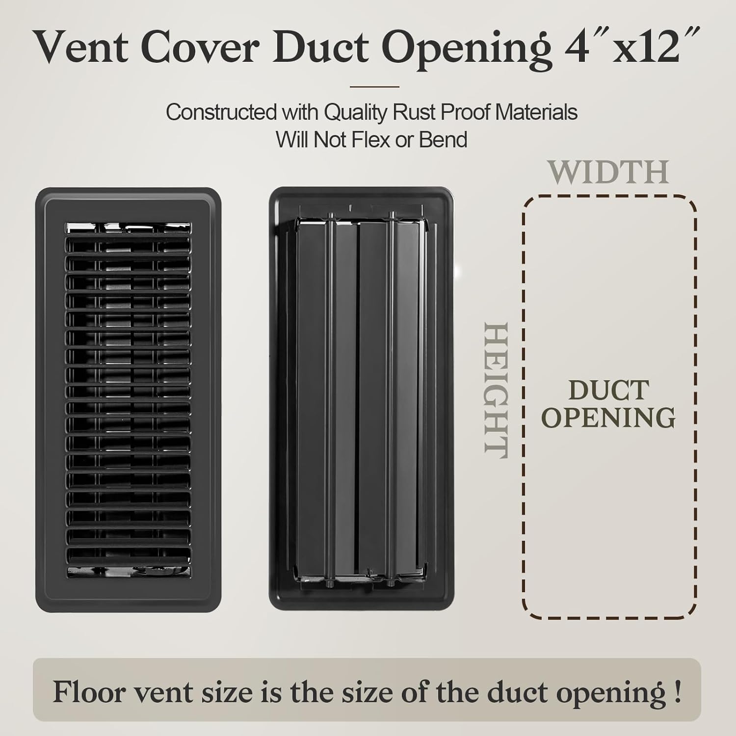 8 PCS Floor Vents Floor Registers 4x12 inch, Heavy Duty Metal Heat Air Vent Covers 4 X 12 with Rust Proof Finish for Home Office Wall Floor Registers Grilles & Vents (8, Black, 4x12 Inches)