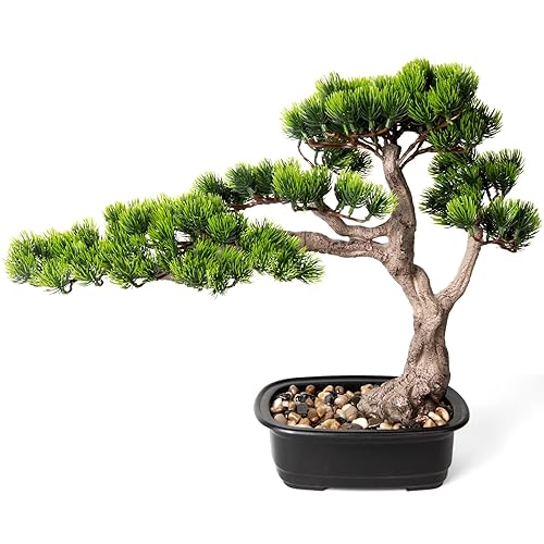 Faux Bonsai Tree 15 Inch Tall, Artificial Potted Pine Juniper