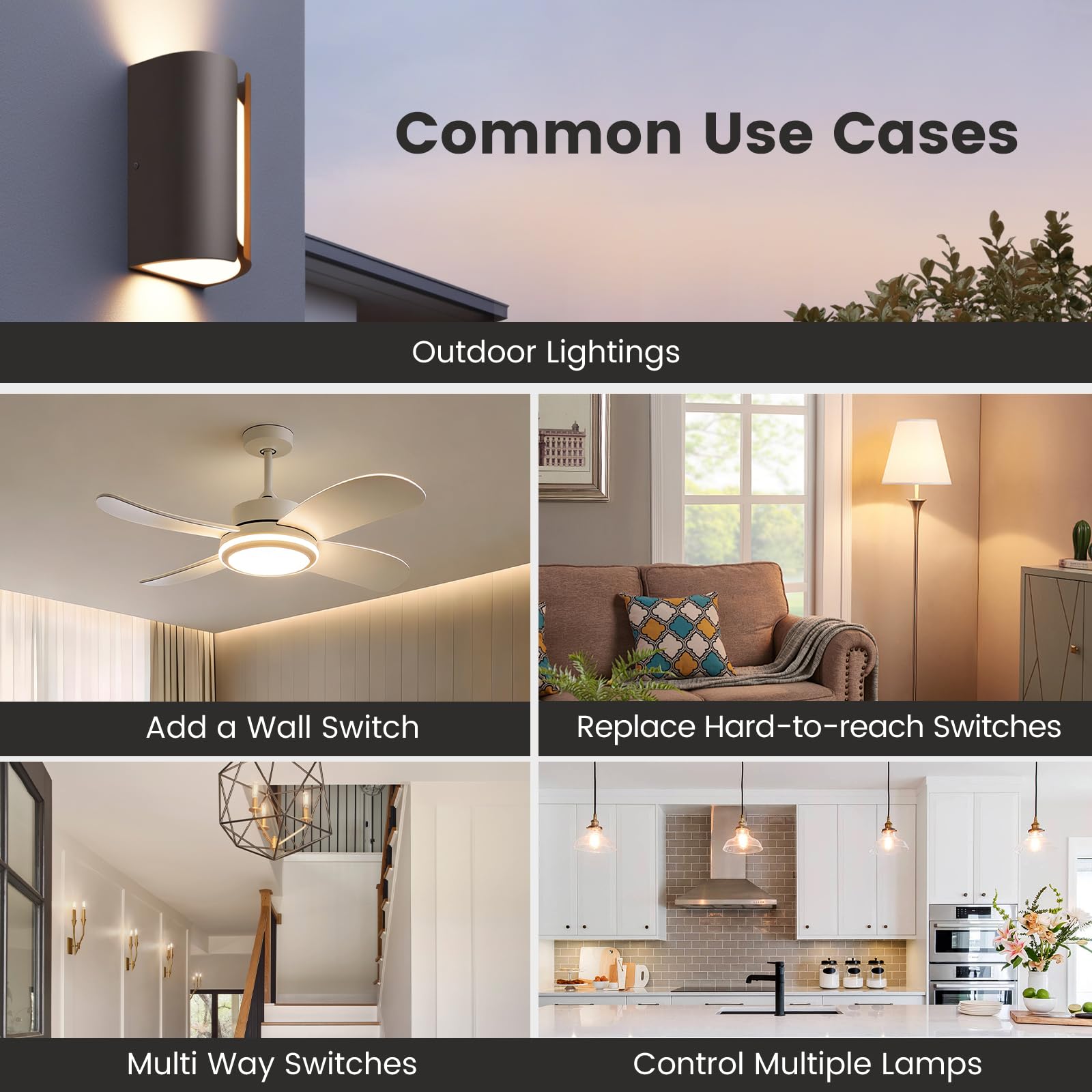 Xlycrtve Wireless Light Switch & Receiver Kit – No Batteries, No Wiring, 100-330ft Range, RF433 Remote Control For Lamps, Ceiling Lights, Fans, Outdoor Lighting