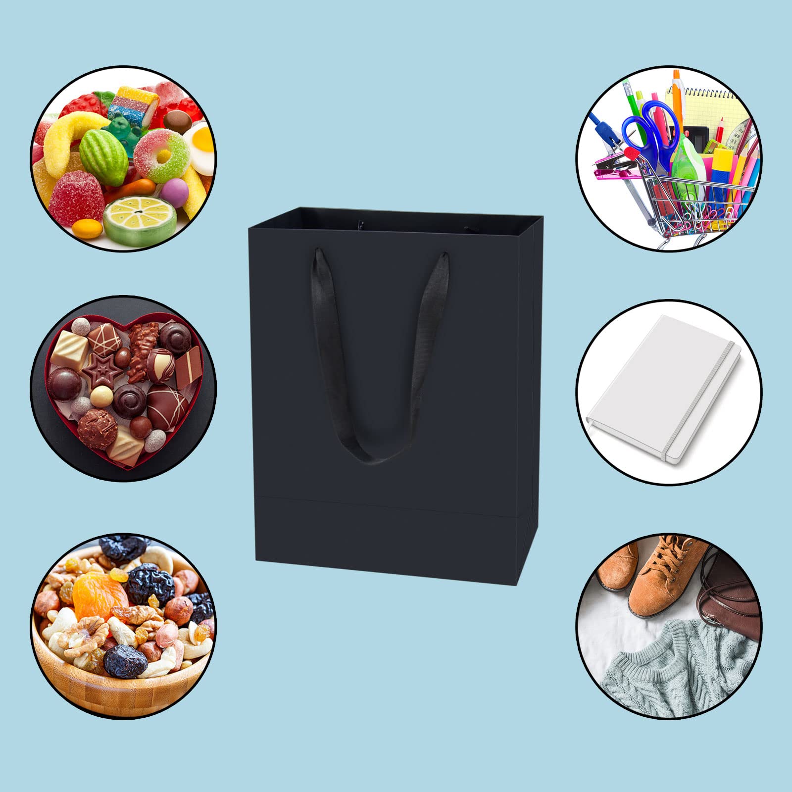 Set di 40 sacchetti in carta kraft con manici, 18 x 8 x 21 cm, borsa