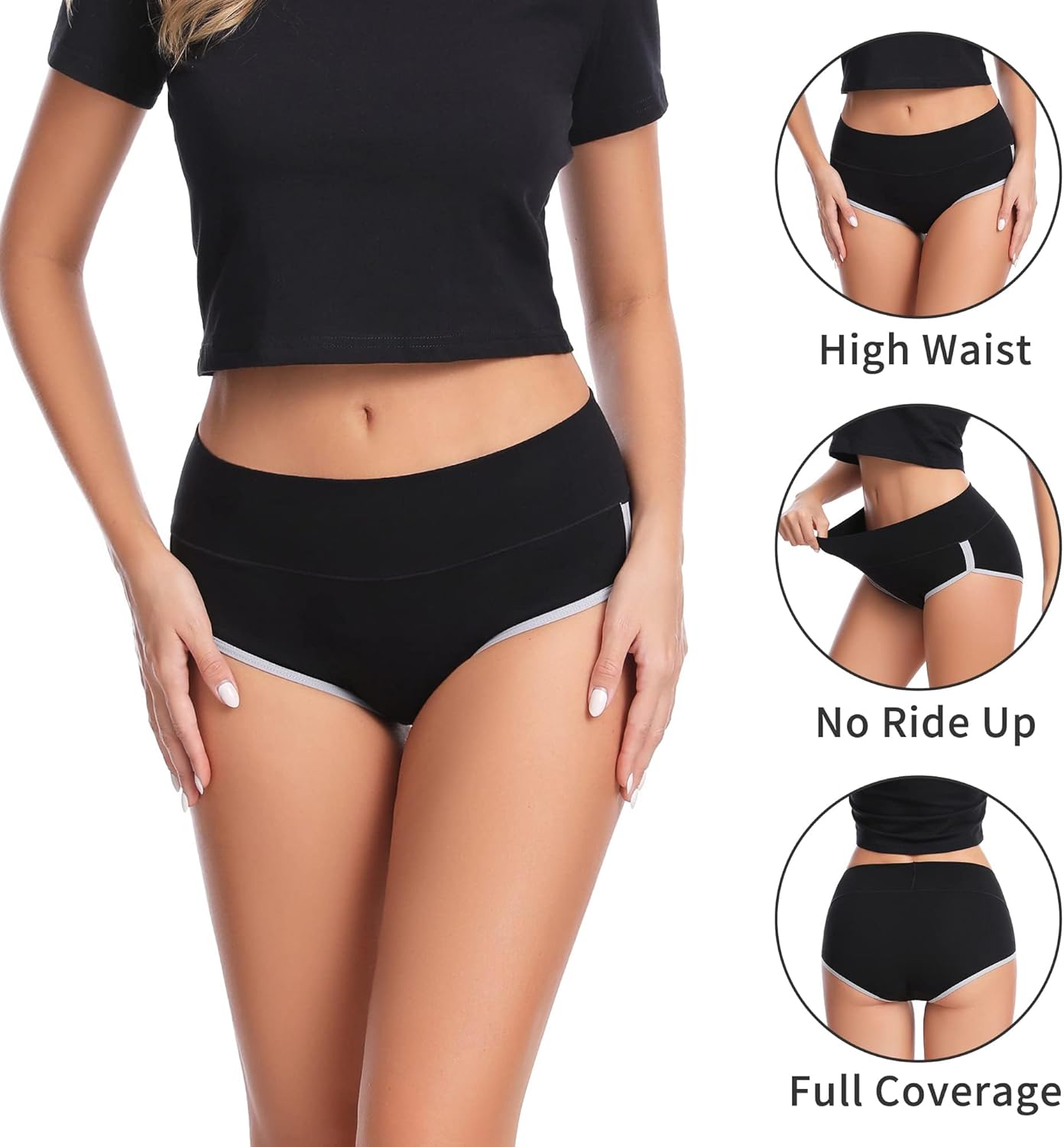CAILECOTTON Womens Underwear Cotton High Waisted Underwear for Women Brief Soft Stretch Breathable Everyday Hipster 5ps - Image 3