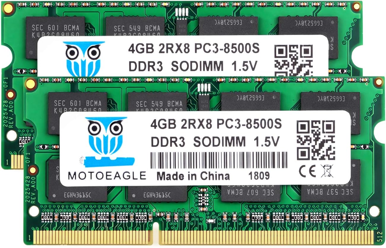 8GB Kit (2x4GB) PC3-8500 DDR3 1066 Mhz RAM Laptop, Motoeagle 2Rx8 PC3 4GB DDR3 204pin SODIMM Memory 1.5V CL7 Upgrade Chips