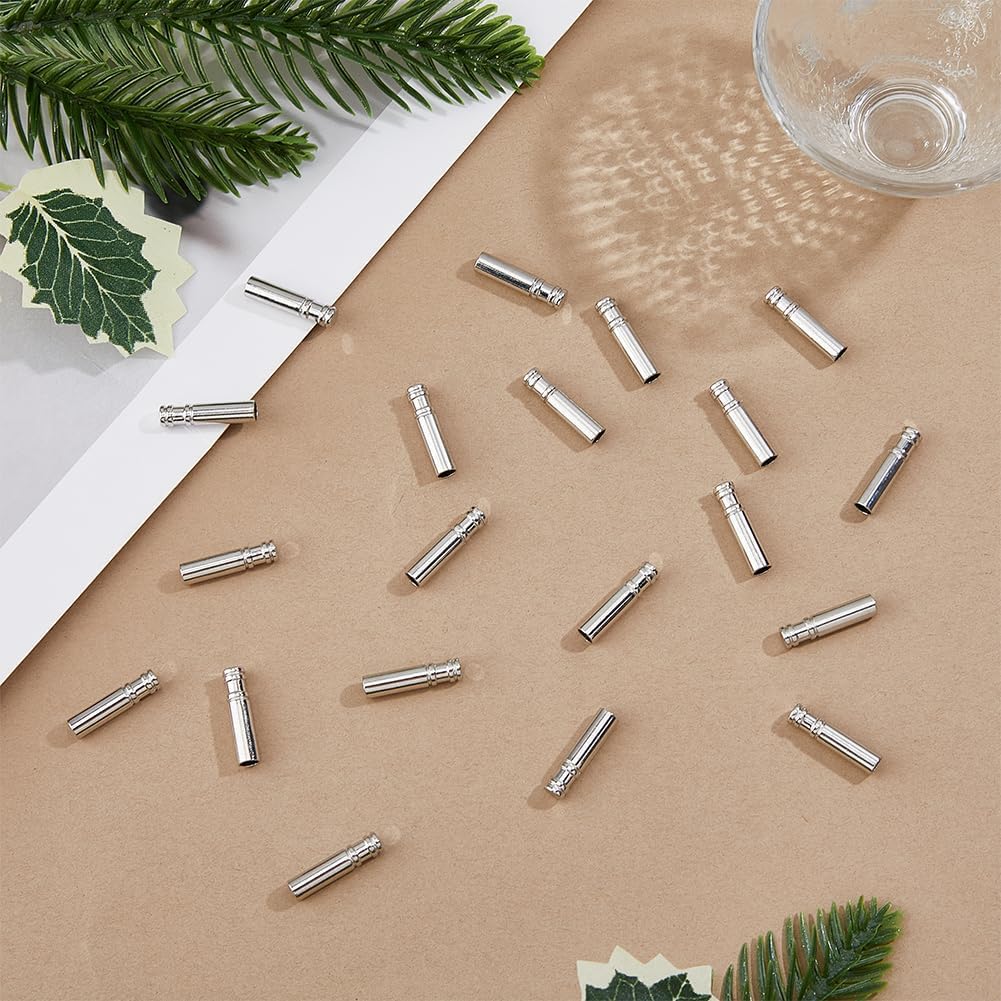 SUPERFINDINGS 60Pcs Bolo Tie Tips Bolo Cap Buckle Replacement Silver Long Cord Ends Metal Accessories Alloy Bolo Findings with 4mm Inner Diameter for DIY Making Clothes Decoring, 21.5x5mm, Platinum