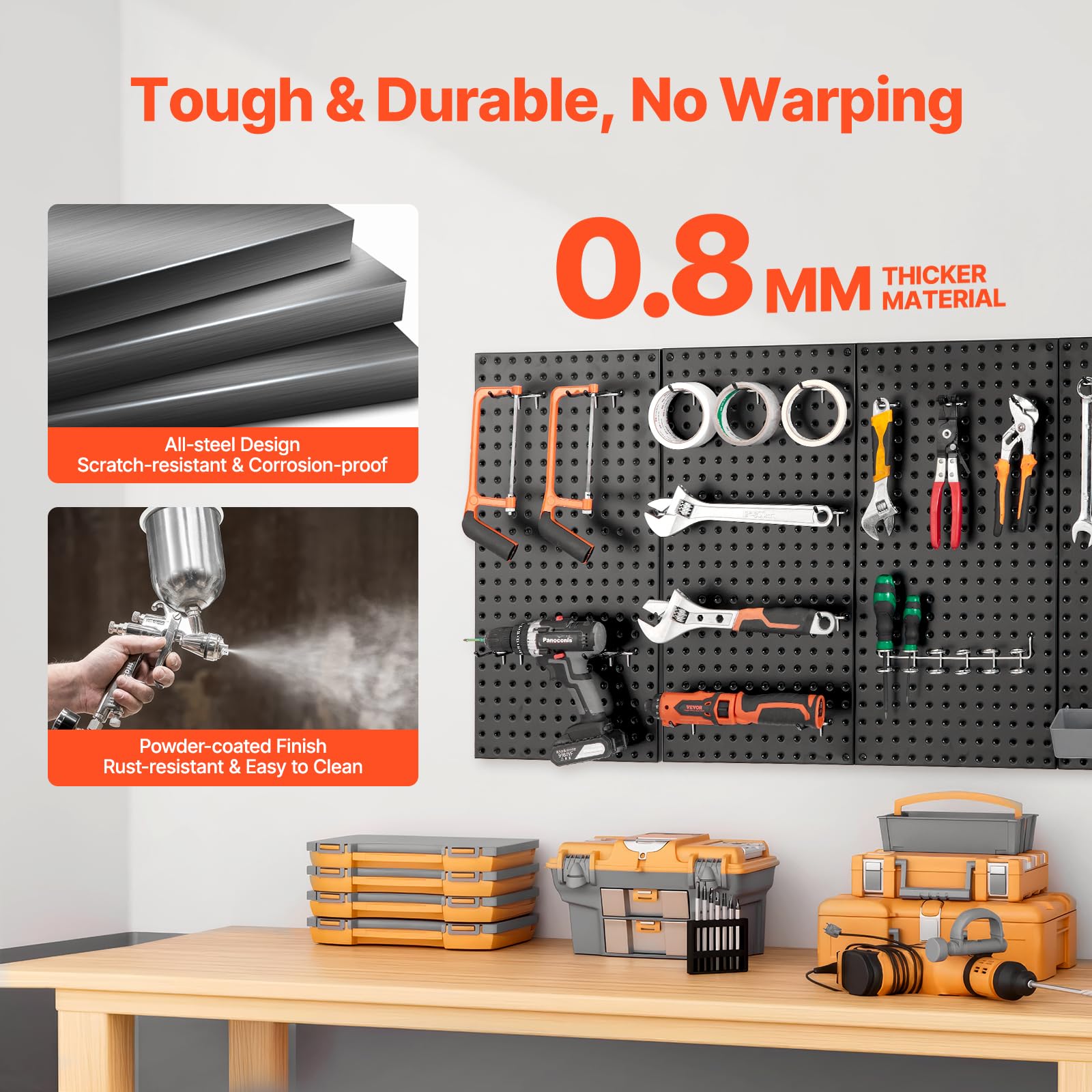 VEVOR Pannelli Forati in Metallo, Pannello Forato 609,6 x 304,8 x 19 mm, 4 Pannelli, Organizer da Parete per Pannelli Forati in Acciaio Resistente, per Soggiorno, Garage, Banco da Lavoro, Ufficio