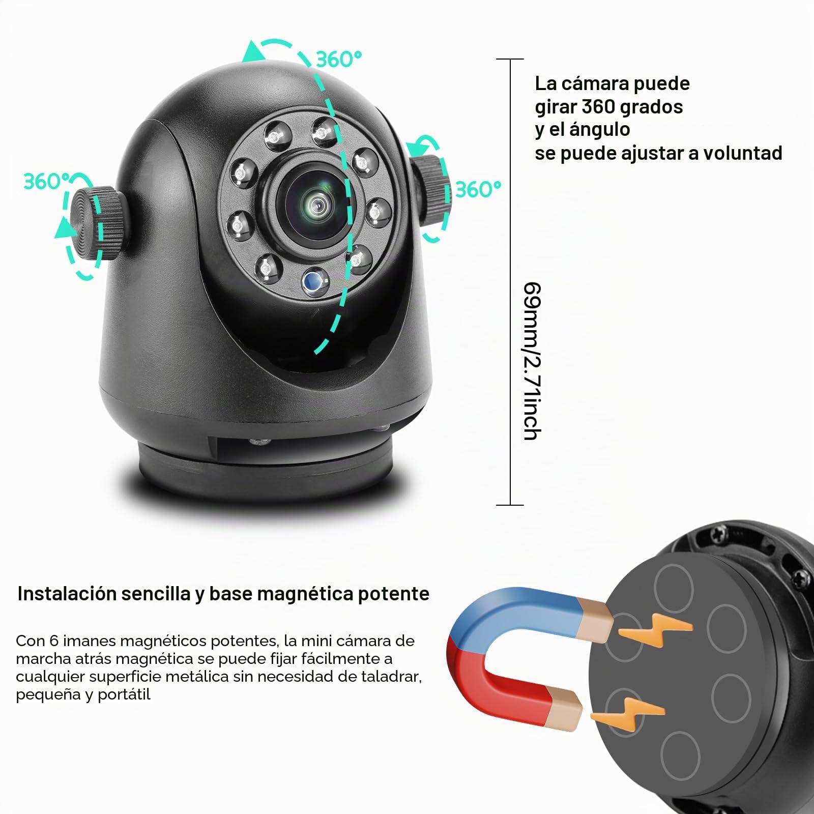 WiFi magnético enganche inalámbrico visión nocturna cámara de visión trasera, batería recargable, adecuado para iphone android, fácil de montar cuello de cisne barco viaje percha RV