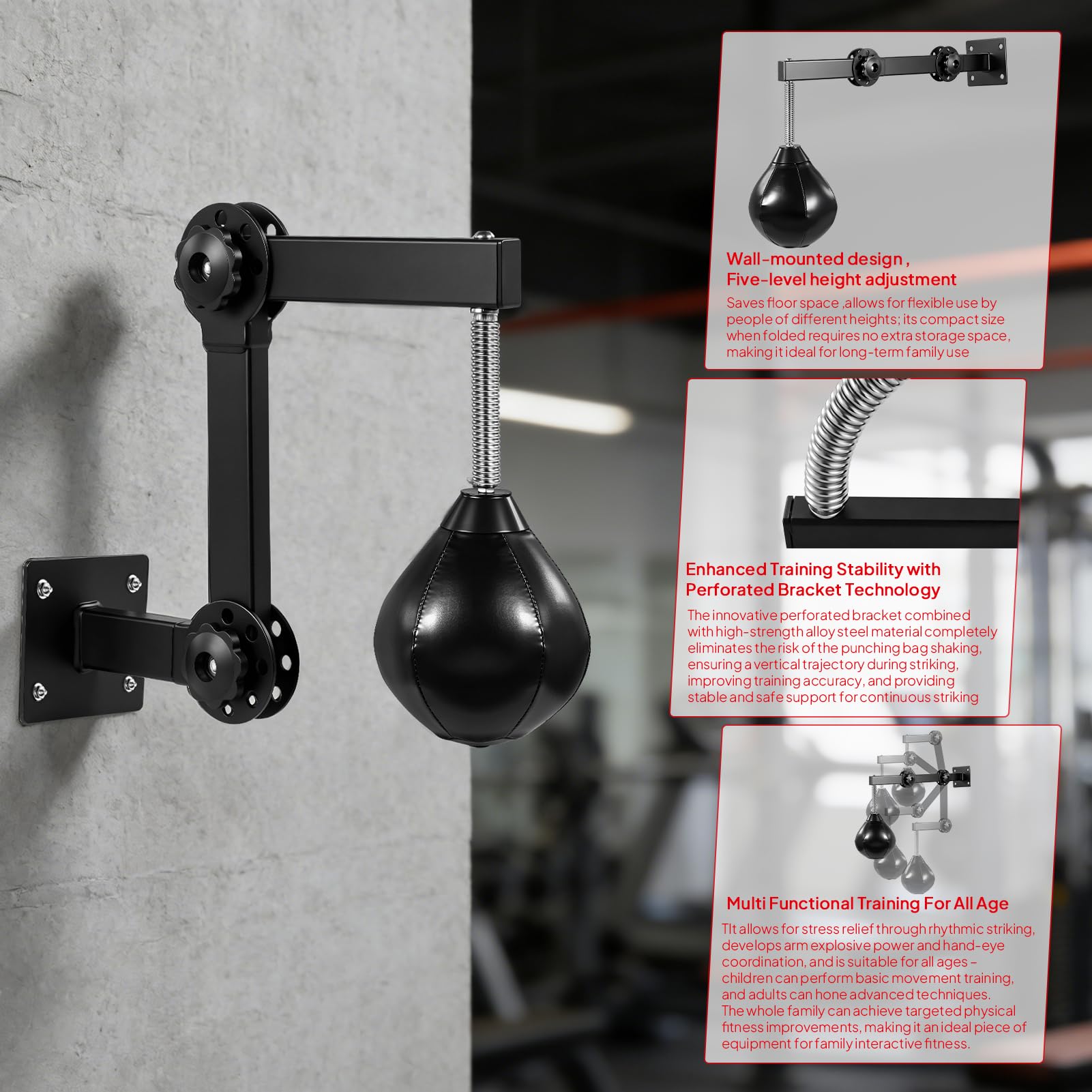 Palla Veloce Boxe, Palla da Boxe Regolabile in Altezza a Cinque Livelli, Punching Ball per Allenamento di Velocità MMA e Fitness