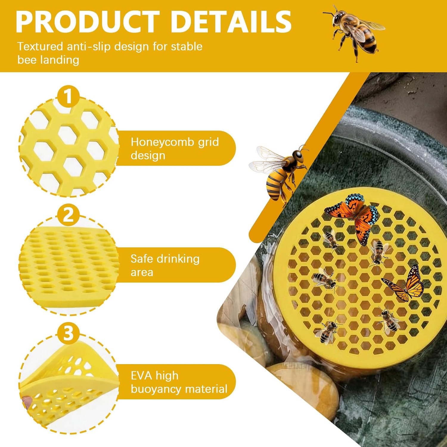 4 Pack Floating Bee Watering Station EVA Foam Honeycomb Bee Bath for Garden image 3