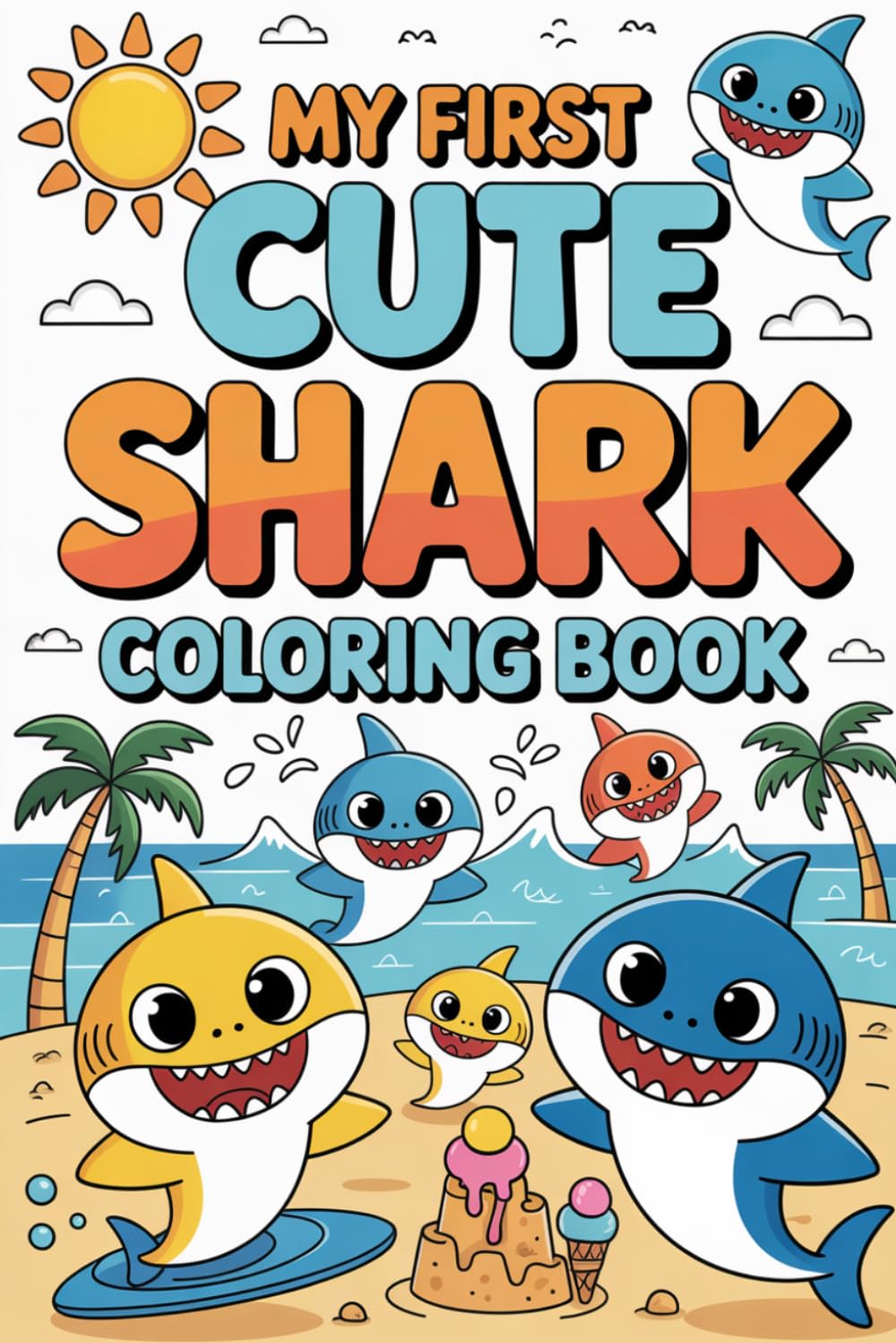 My First Cute Shark Coloring Book: 8Fun and Easy Ocean & Beach Coloring Pages for Kids Ages 3–8 Toddlers and Preschoolers