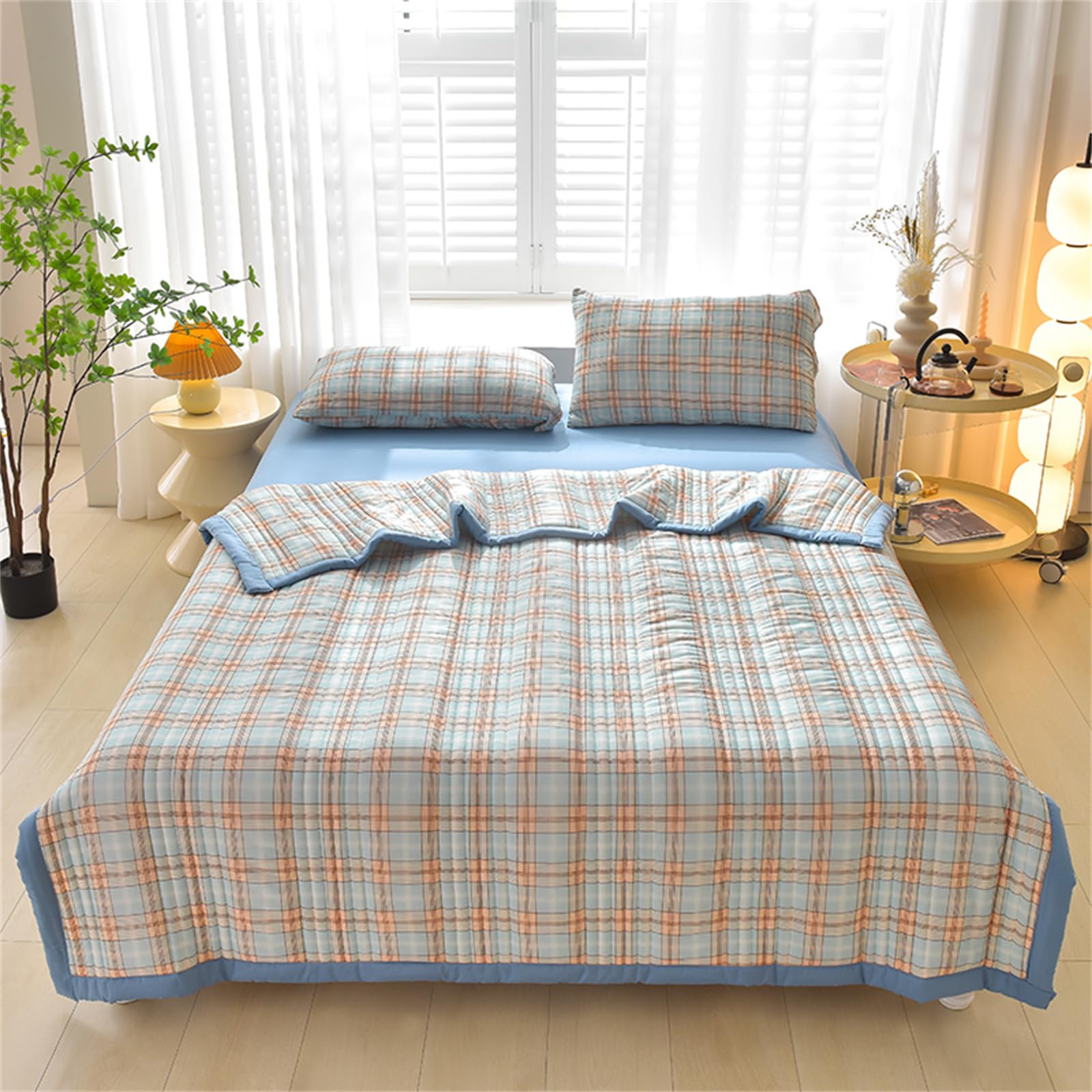 Chickwin Copriletto Trapuntato Estivo Design Balze, Tinta Unita Copriletti Trapuntati Copriletti Traspirante Microfibra Confortevole per Letto Singolo Matrimoniale King (150x200cm,Viola
