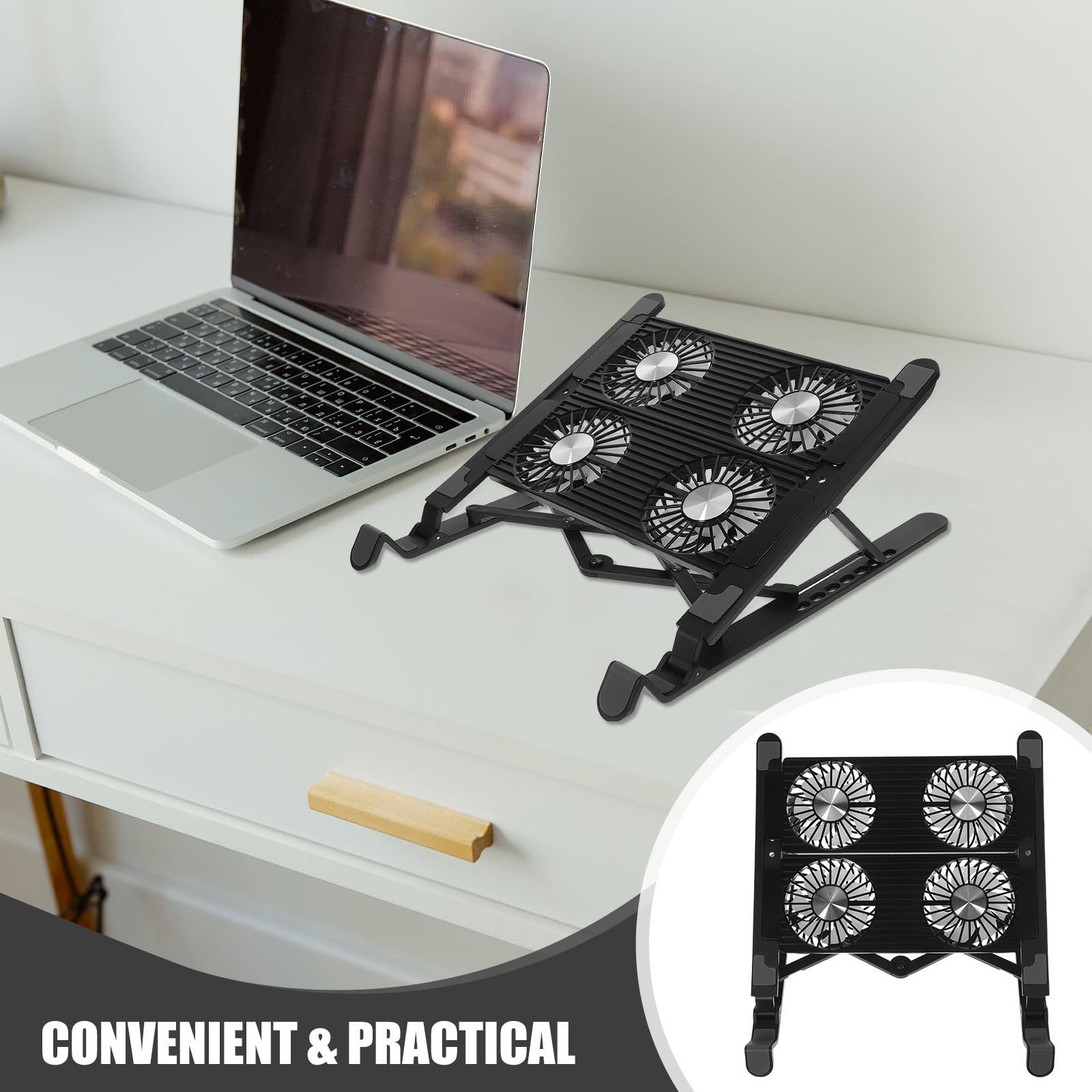 Supporto per Laptop Ventola, Angolo Regolabile, Usb, Nero