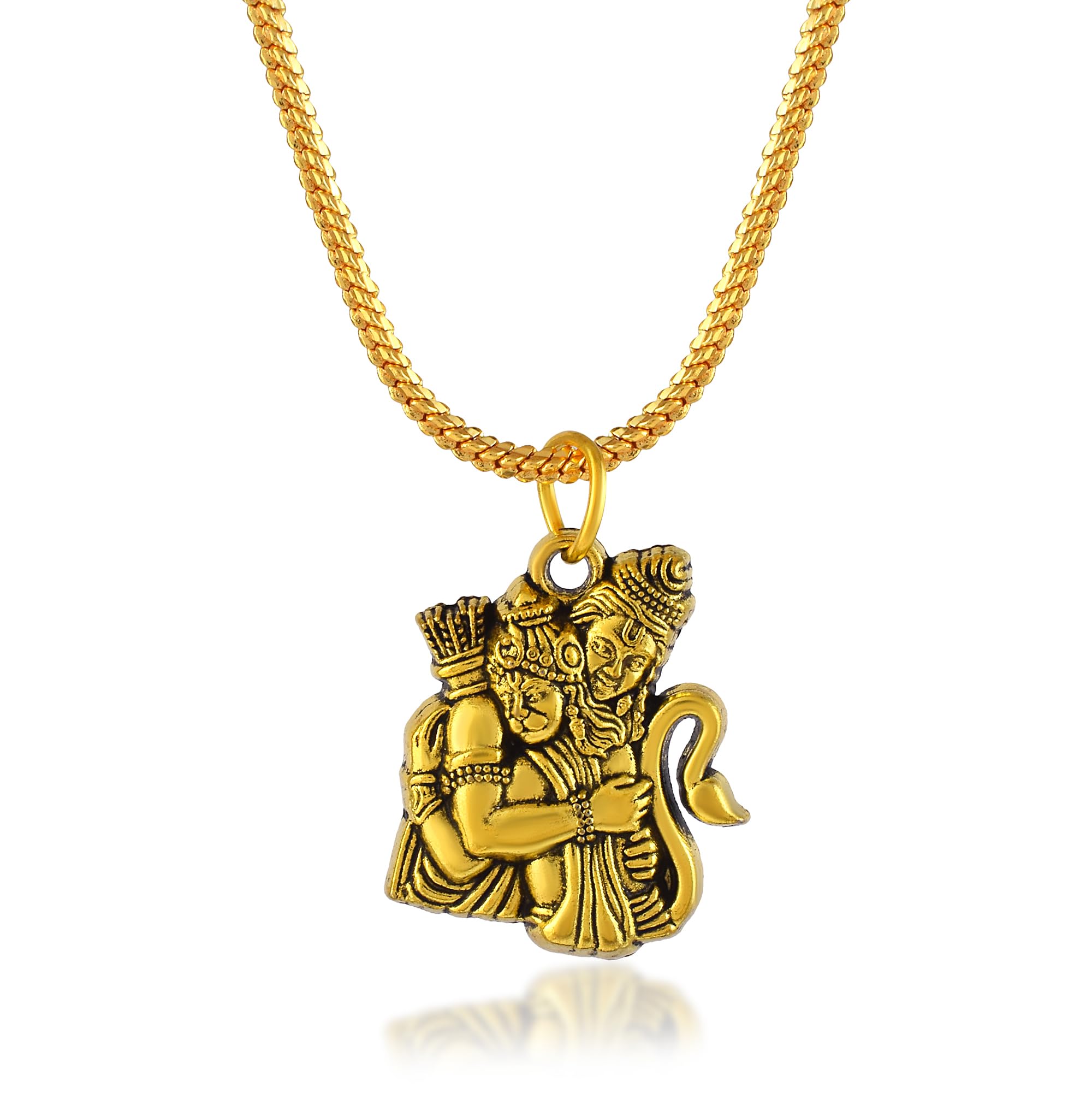 Gold-Plated Ram Hanuman Milap Pendant with Gold-Toned Chain for Men and Women | Religious Devotional Locket | Spiritual Hindu Jewelry Gift ACPC0238-image-31