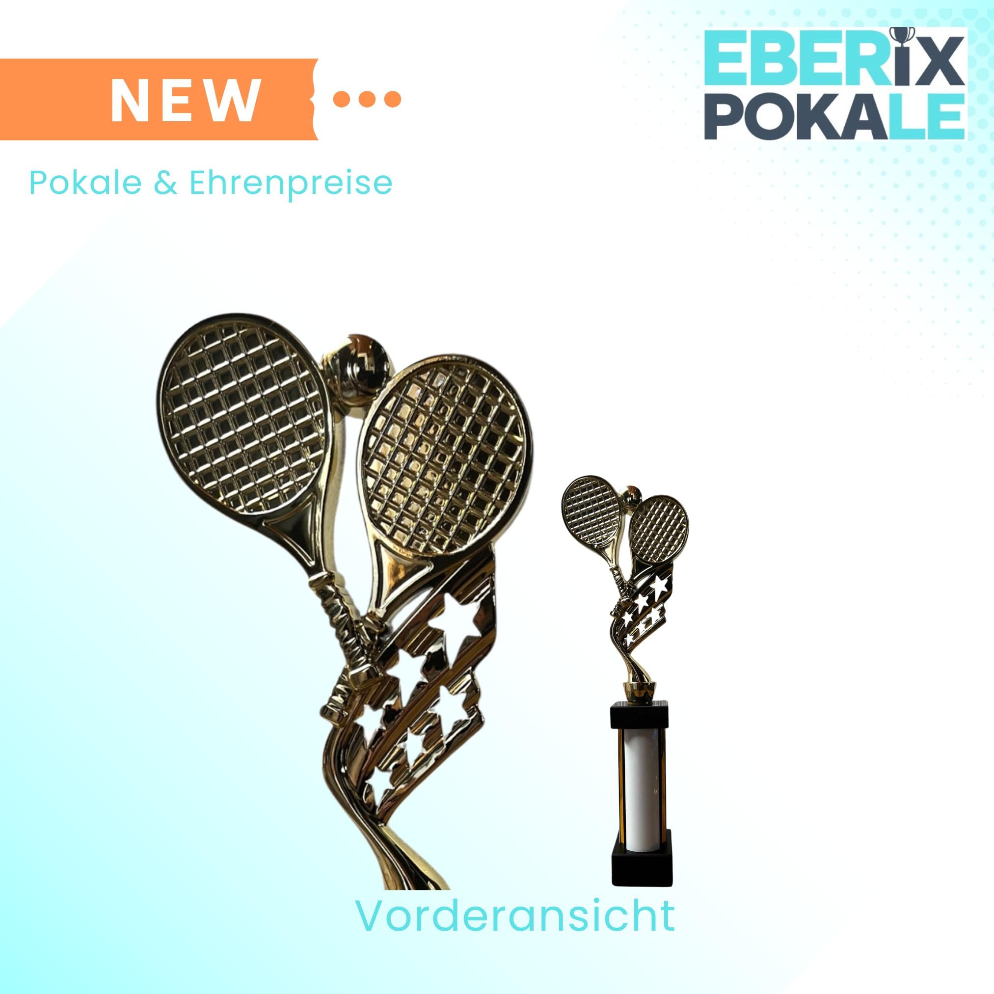 eberix · Tennis Pokal · mit Wunschgravur · Trophäe mit weißer Glanzsäule · Siegerpokal für Tennis-Turnier, Vereinsmeisterschaft, Schulsport, Doppelturnier · personalisierbar ·