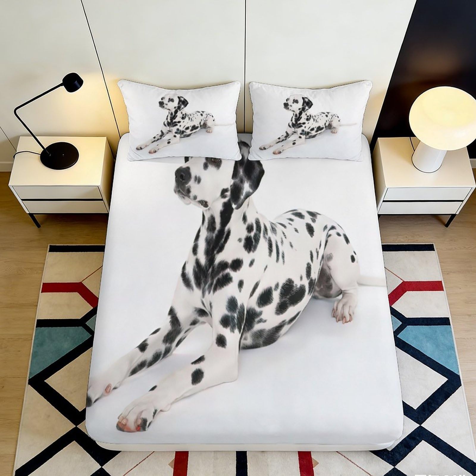 Jqzkxnhpbr Style-1 3D Printed Dalmatian Dog Fitted Sheet Microfiber Soft White Black Animal Bed Cover For Bedroom Guest Room Mattress Protection 90X200x25cm