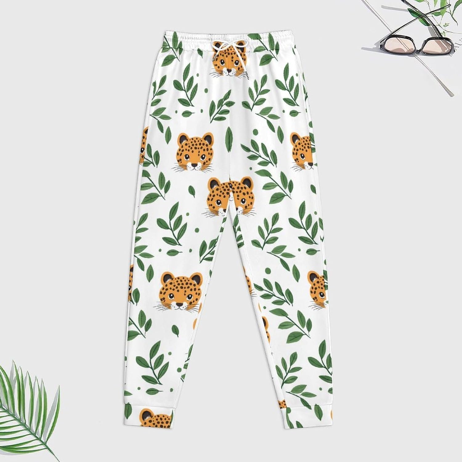 Cute Leopard Leaf Men's Hooded Set Casual 2 Pieces Suits Pullover Tracksuit Hoodies And Sweatpants