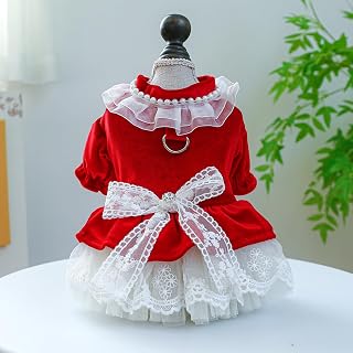 Dog Clothes for Small Dogs Girl Velvet Dog Dresses Cute Princess Bowknot Dress Apparel Pet Holiday Summer Outfits Lace Puppy Chihuahua Yorkies Sundress
