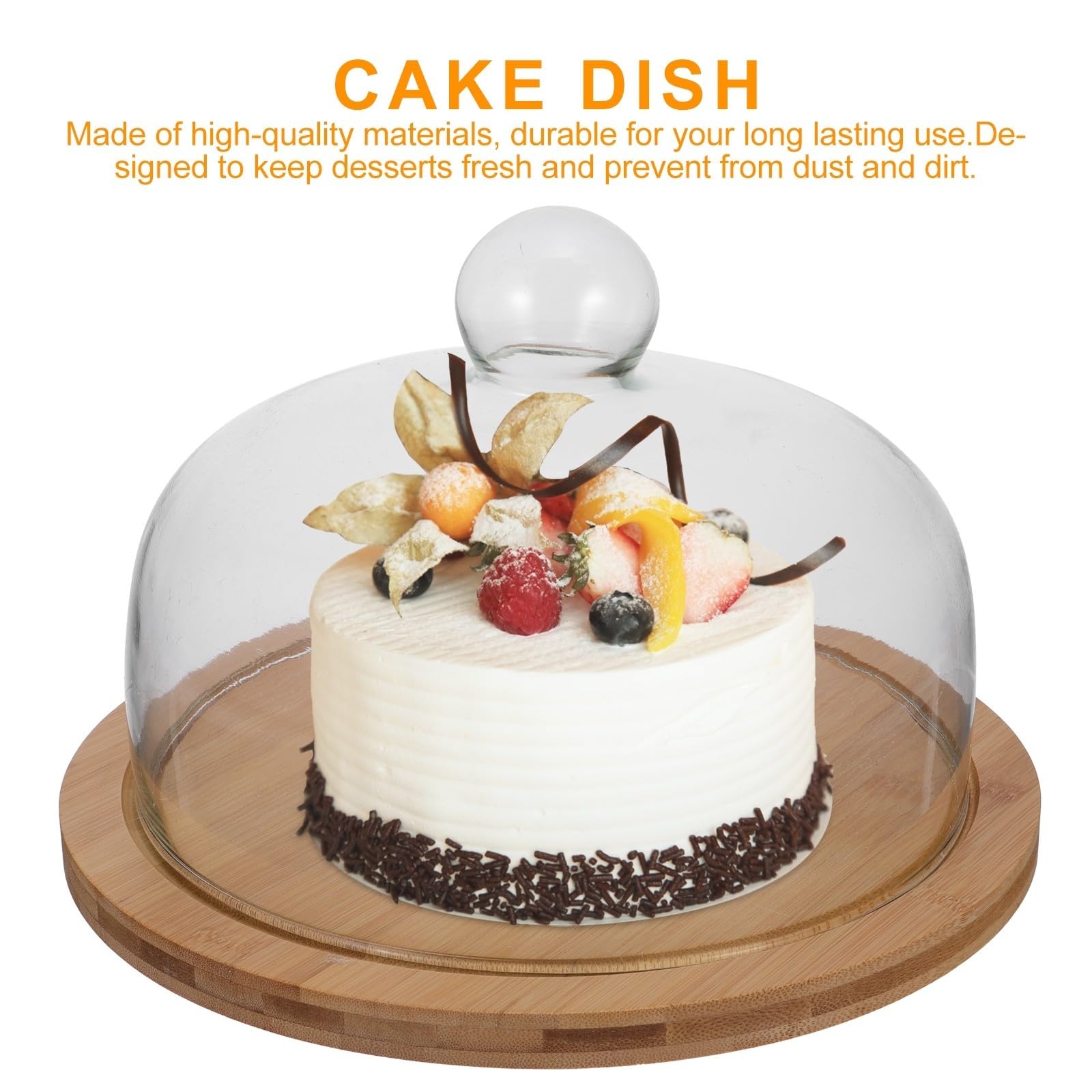 Plat à Gâteau avec Couvercle en Verre et Plateau Tournant en Bois