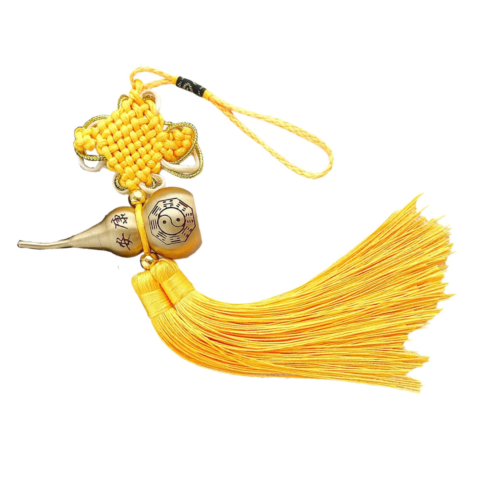 Copper Fengshui Gourd Pendant with Red Knot Tassels, Car Home Spiritual Decor Amulet Charm Auspiciously Car Ornament