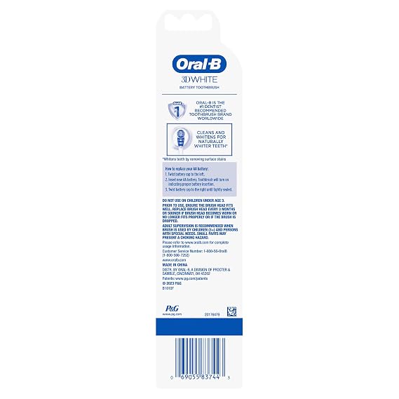 Oral-B 3D White Action Power Toothbrush, 1 Count (Colors May Vary), Multi-colored