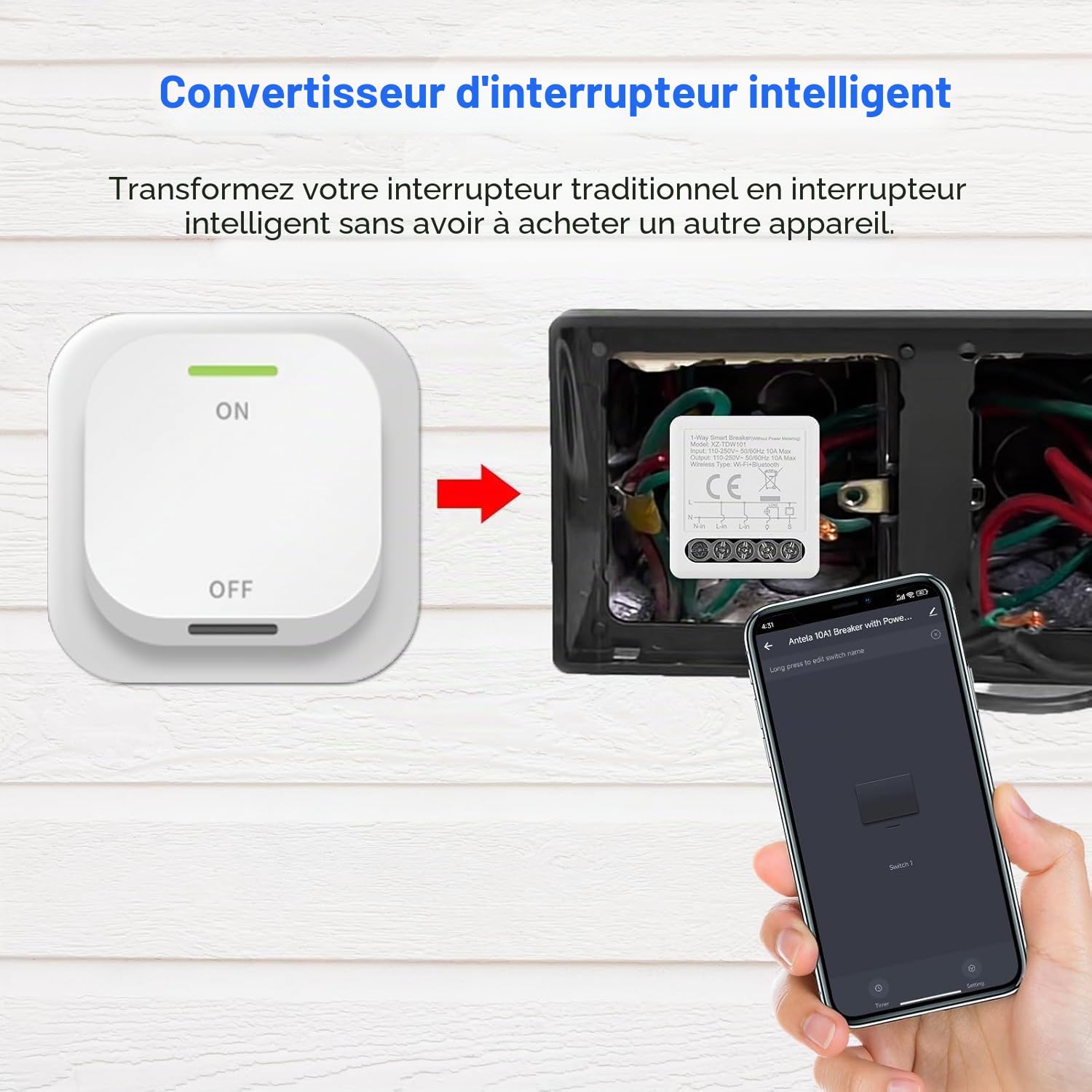 Interrupteur Relais Intelligent WiFi et Bluetooth 10A 1Canal ANTELA | compatibel avec Alexa, Smart Life APP, 8PCs