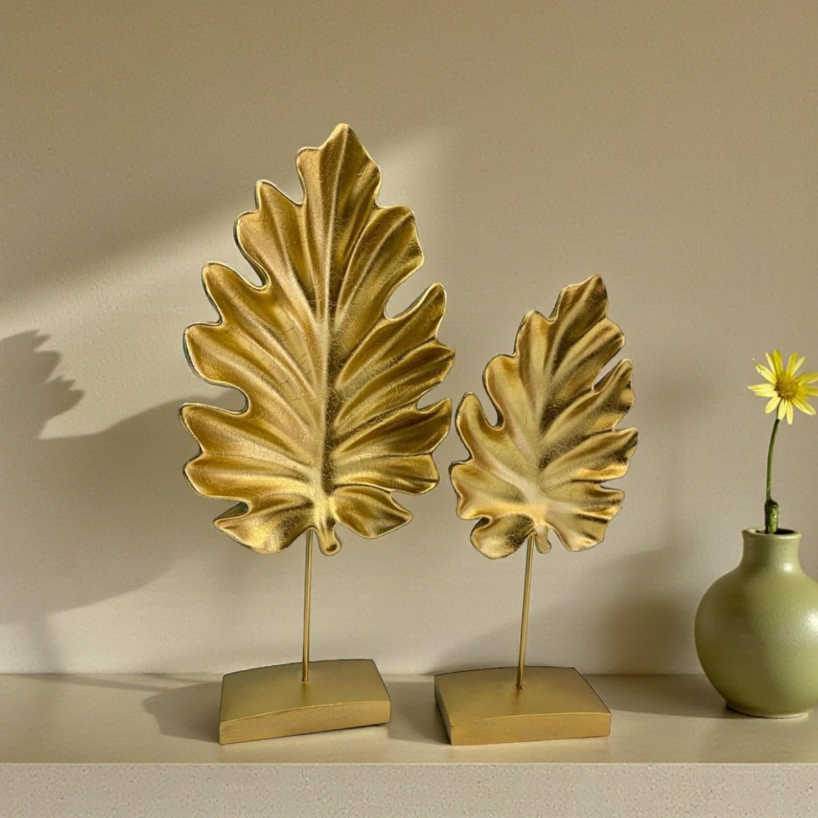 bamyum Statuetta decorativa a forma di piuma dorata moderna, decorazione da tavolo, per soggiorno, esterni, giardino, moderna, idea regalo